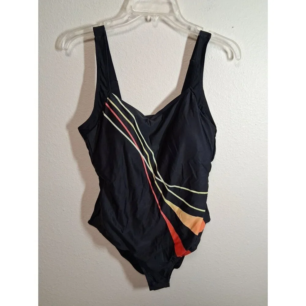 NWOT Retro Y2K 1 Piece Swimsuit Summer Beach Pool Vacation Black Size XL